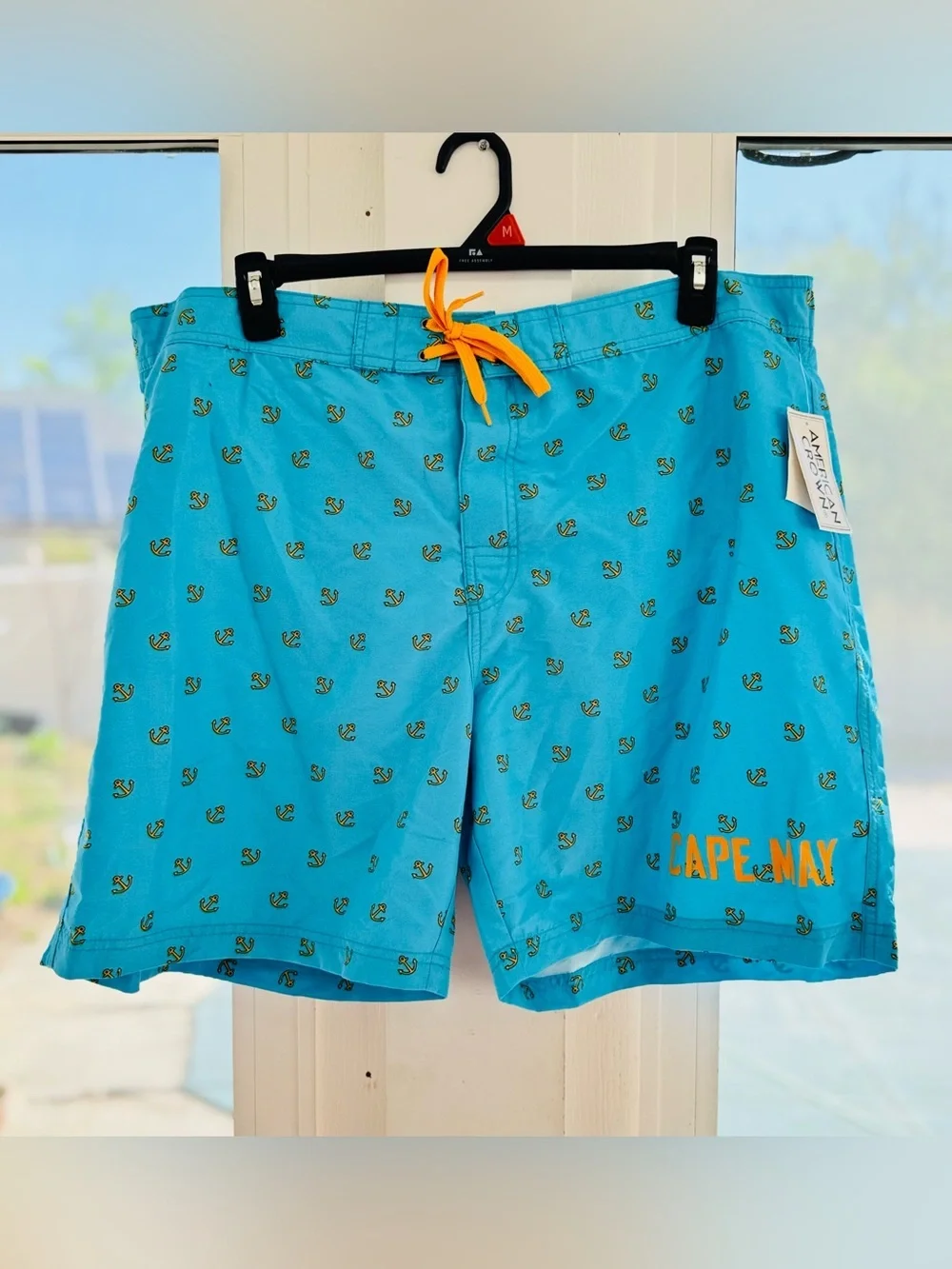 American Crown Mens 2XL Swim Trunks Cape May Anchor Hook & Loop Fly No Pockets